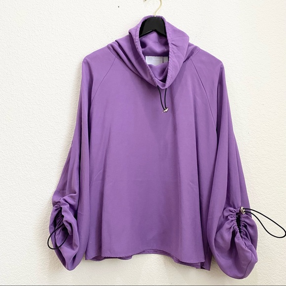 ASOS Purple Lavender Drawcord Cowl Neck Long Sleeve Activewear Top Size 6 - Picture 7 of 13